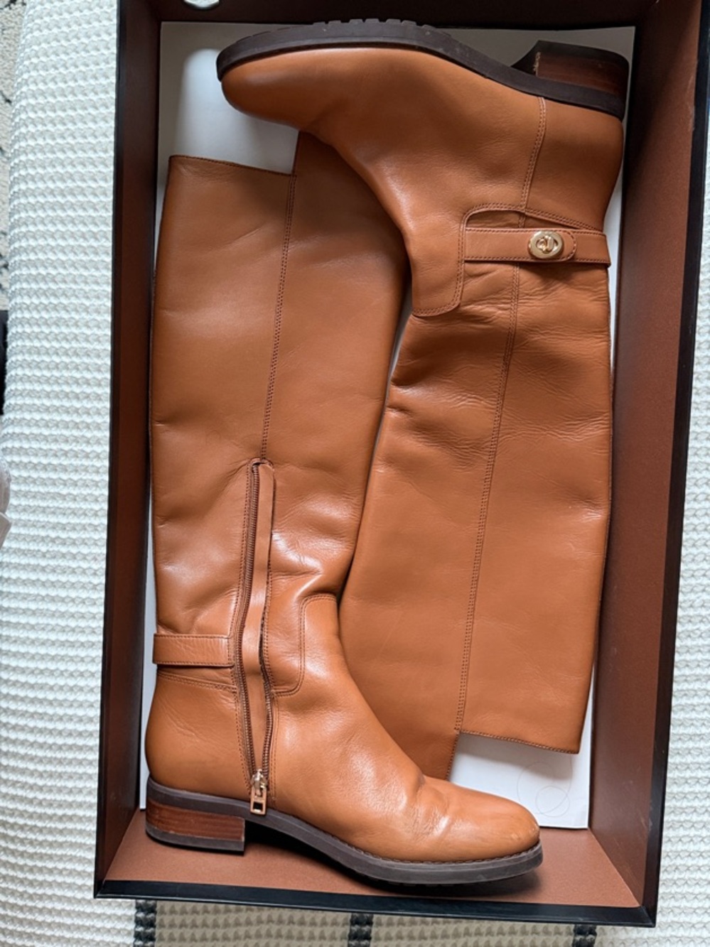 Coach Tall Over-The-Knee Leather Boots - Cognac Brown